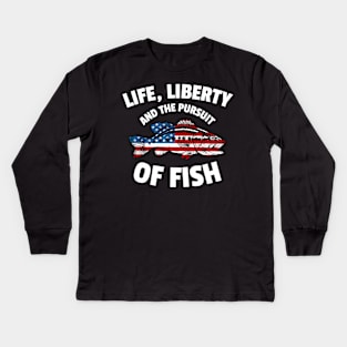 4th of July Fishing American Flag Pursuit of Fish Kids Long Sleeve T-Shirt